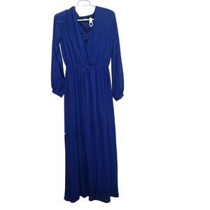 Lulus Wondrous Water Lilies Royal Blue Wrap Maxi Dress Medium